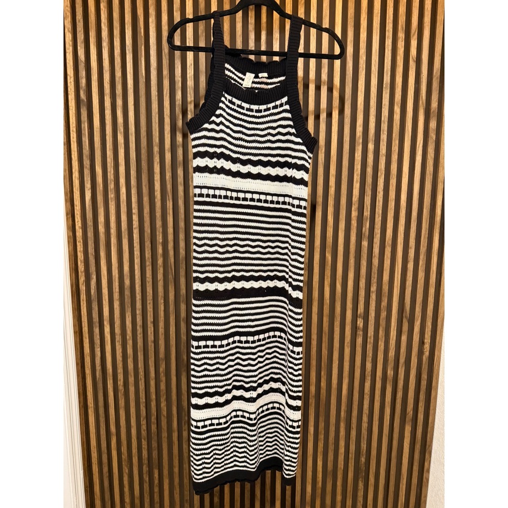 Joie‎ Knit Striped Knitted Maxi Dress Black White Size L